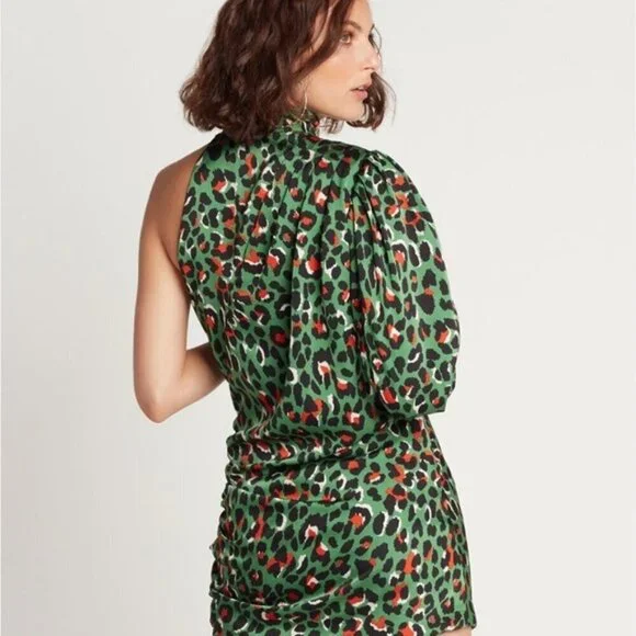 Choosy Green Animal Print One Sleeve Dress Size XL - Picture 2 of 13